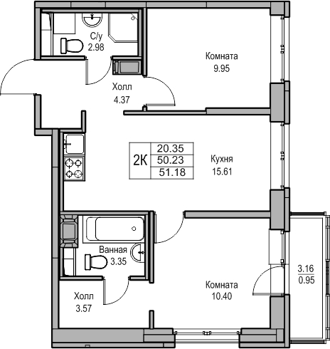 1-комнатная квартира (Студия) с отделкой в ЖК Квартал Лаголово на 9 этаже в 3 секции. Сдача в 3 кв. 2025 г.